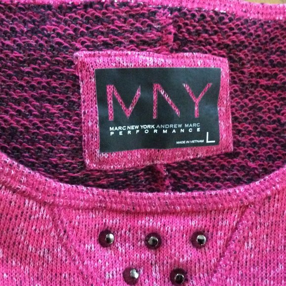 NWOT - Marc New York Hot Pink Mixed Performance Sweater/Sweatshirt with studs - Picture 4 of 7